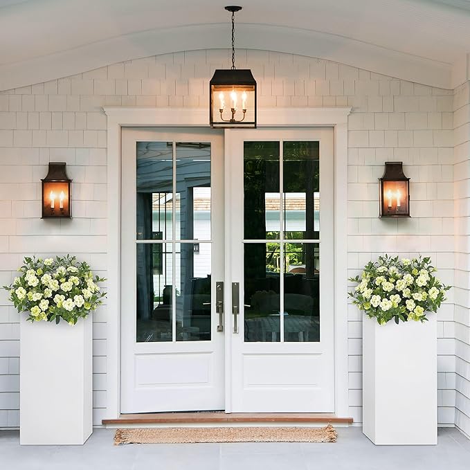 Metallic Heavy Large Planter Box for Outdoor or Indoor, Tall Metal Planters, Rectangular Flowerpot for Front Porch, Garden, Patio ‎25Pounds Pure White, No Assembly 1 Pack