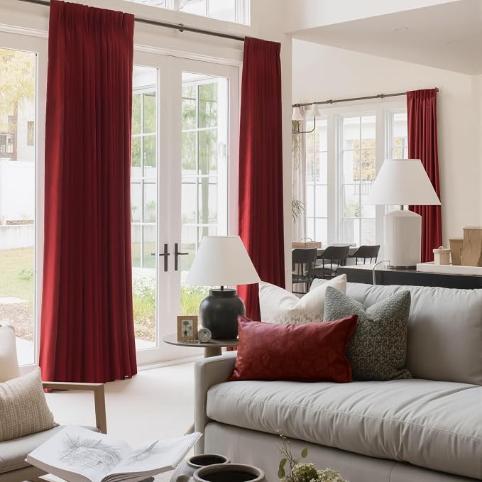 NICETOWN 90 inch Long Red Velvet Textured Thermal Curtains Draperies - Image 2