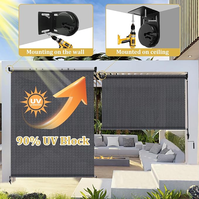 Shade&Beyond Outdoor Roller Shades 4' W x 8' H Cordless Patio Roll Up Blinds - Image 4