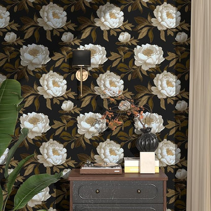 Laatse Peony Floral Wallpaper Peel and Stick Gold Leaf Contact Paper Modern - Image 8