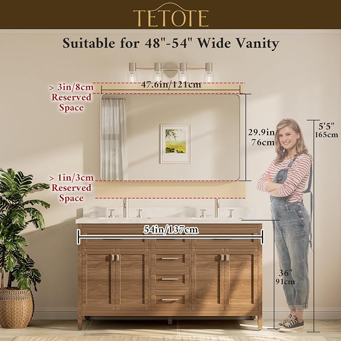 TETOTE Brushed Nickel Bathroom Mirror 48 x 30 Inch - Image 8