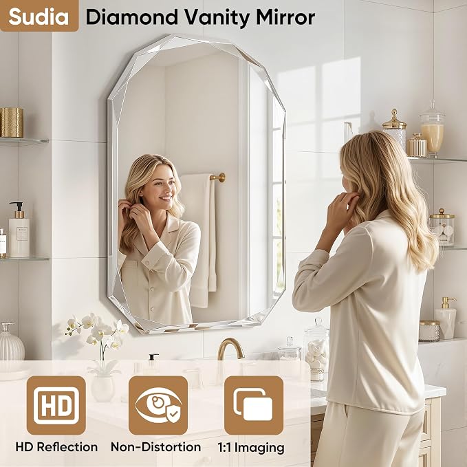 Suidia Bathroom Mirror, Frameless Bathroom Mirror - Image 2