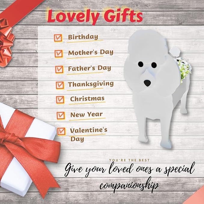 Poodle Dog Planter Plant Pots,Cute Garden Dog Flower Planter,Dog Planters Birthday Gifts for Women,Office,Indoor/Outdoor Decor（9.45 * 8.35 * 13.39in）