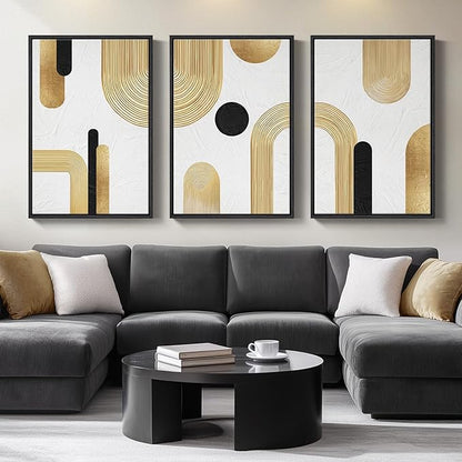 Large Framed Gold Abstract Geometric Wall Art by Cuspin