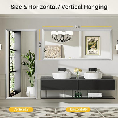 72x32 Inch Brushed Silver Bathroom Mirror - Image 5
