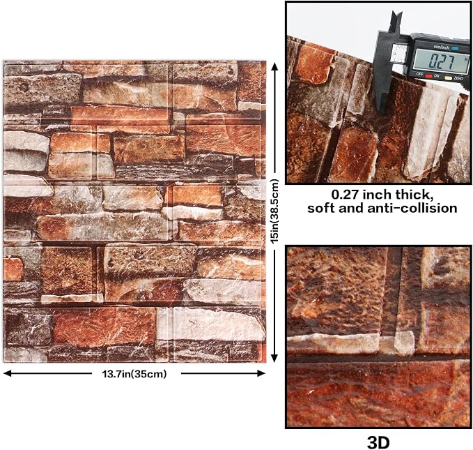 20PCS 3D Wall Panels Peel and Stick Foam, Self-Adhesive Decorative 3D Brick - Image 3