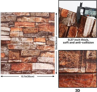 10PCS 3D Wall Panels Peel and Stick Foam, Self-Adhesive Decorative 3D Brick - Image 3