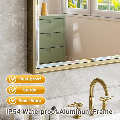16''x 60'' Tall Brushed Gold Bathroom Mirror, Beveled Gold Frame Mirror - Image 6
