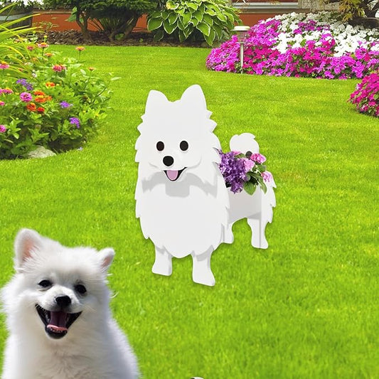 White Pomeranian Dog Planter Plant Pots,Cute Garden Dog Flower Planter,Dog Planters Birthday Gifts for Women,Office,Indoor/Outdoor Decor（9.45 * 6.65 * 12.13in）