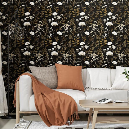 Laatse Dark Floral Wallpaper Peel and Stick Boho Wallpaper 17.5in x 393in - Image 3