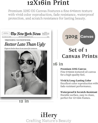 iHery Unframed Hepburn Newspaper Trendy 12x16 in Vintage Headline Canvas Print - Image 2