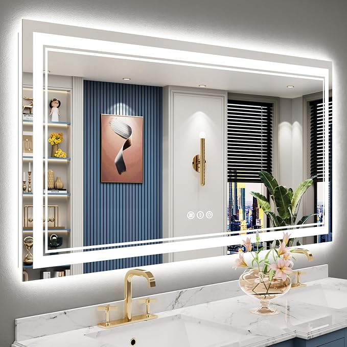 60x28 LED Bathroom Mirror with Lights, Backlit and Front Lit Anti-Fog Lighted by Awandee