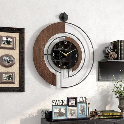 Modern Walnut Marble Dial Wall Clock, Large Wood Metal Frame Silent Non Ticking - Image 6