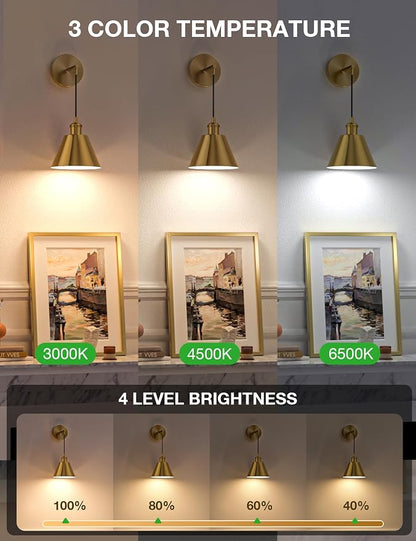 NIORSUN Brushed Gold Battery Operated Wall Sconce Set of 2, 5200mAh Dimmable - Image 2