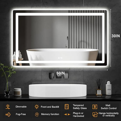 Led Mirror for Bathroom, 30x50 Bathroom Vanity Mirror for Wall - Image 8