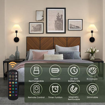 Rechargeable Battery Operated Wall Sconces Sets of 2, 15 Colors Wireless Wall - Image 3
