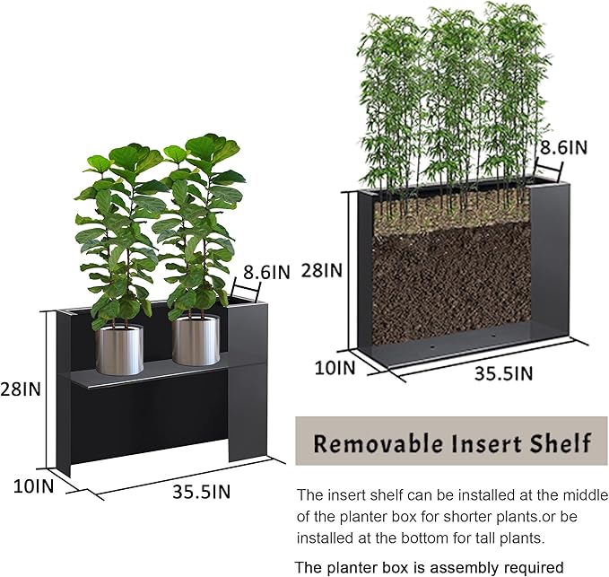Metal Rectangular Planter Box, Galvanized Steel Tall Planters for Outdoor Plants, 35.5"x 10"x 28" Terrazzo Outdoor Planters for Porch/Patio/Garden