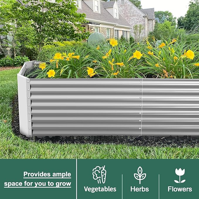 Land Guard 8×4×2 ft Galvanized Raised Garden Bed Kit, Galvanized Planter Raised Garden Boxes Outdoor, Large Metal Raised Garden Beds for Vegetables.