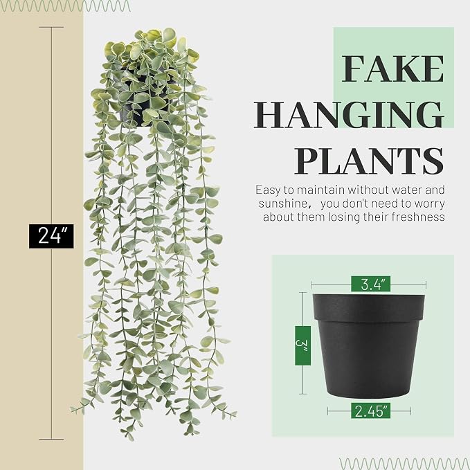 Der Rose 1Pcs Fake Plants Hanging Artificial Potted Faux Eucalyptus Plants - Image 3