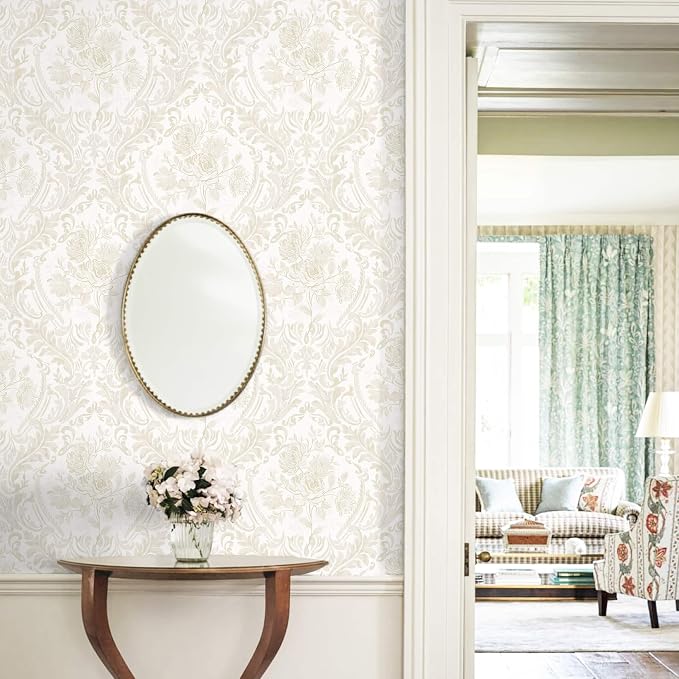 Ismoon Floral Peel and Stick Wallpaper Vintage Beige Contact Paper Boho - Image 2