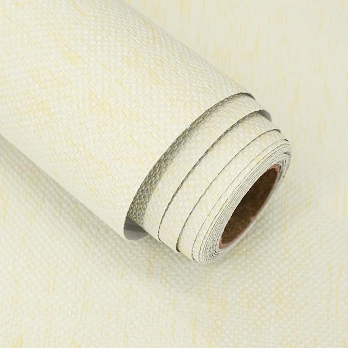 Grasscloth Peel and Stick Wallpaper Yellow Beige Textured Contact Paper 15.7in by lenify