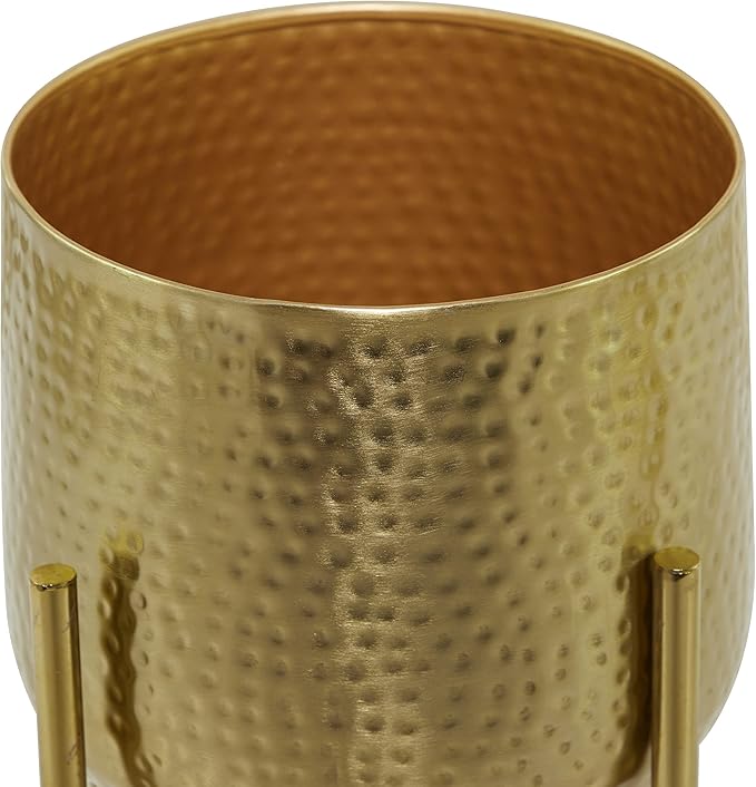 CosmoLiving by Cosmopolitan Metal Indoor Outdoor Planter Deep Recessed Hammered Dome Large Planter Pot with Removable Stand, Set of 2 Planters 17", 19"H, Gold