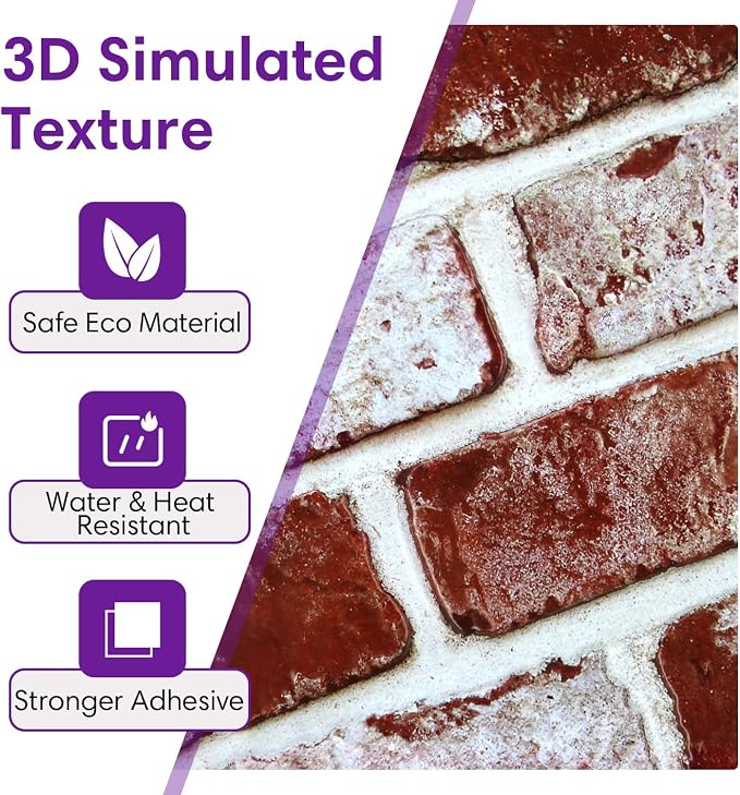 3D Peel and Stick Faux Brick Wall Panels 11.8" x 11.8" 10-Pack, Small - Image 7