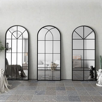 Full Length Mirror, Large Body Arched Wall Mounted Window Pane Mirrors - Image 8