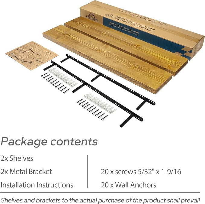 BGMG Wood Floating Shelves for Wall 60 inch Set of 2, Rustic Wooden Wall Mount - Image 7