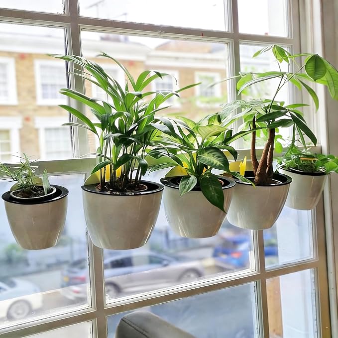 6 Pack White Hanging Planter Pots Self Watering Vertical Garden Wall Mount - Image 4