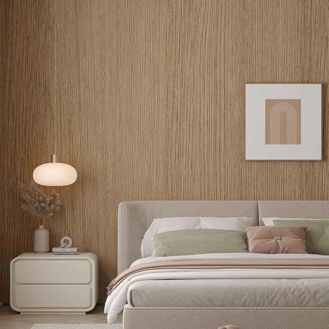 Grasscloth Wallpaper Peel and Stick Tan Texture Wallpaper - Image 6