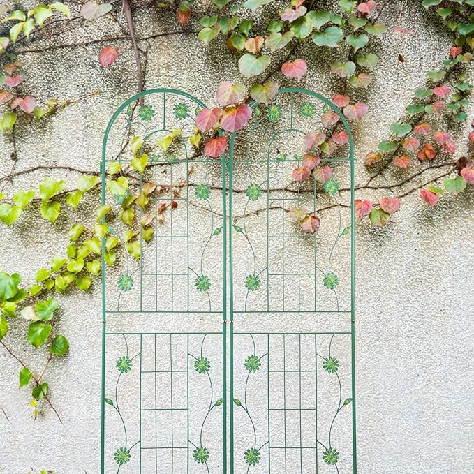 2 Pack Metal Garden Trellis 71" H Garden Fence Rustproof Trellis for Climbing Plants Support Roses Flower Outdoor Lawn, Green
