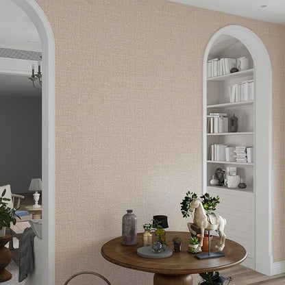 Grasscloth Peel and Stick Wallpaper 20.8"x394" Beige Thick Fabric Textured - Image 7