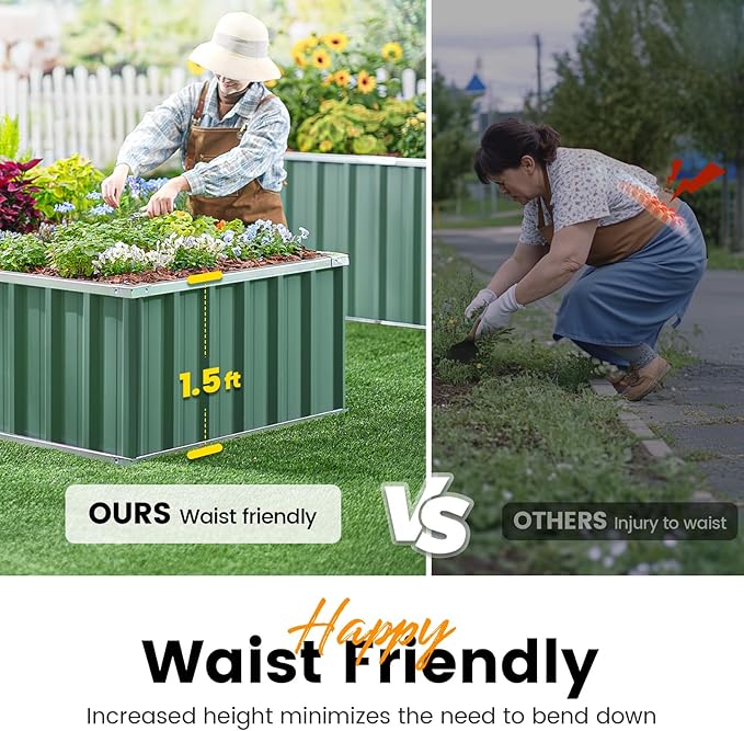 KING BIRD Raised Garden Bed 68" x 36" x 18" Heightened Galvanized Steel Metal Planter Box Outdoor for Deep-Rooted Vegetables, Flowers, Large Raised Bed Kit (Green)