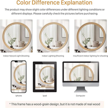 CULER Round Wall Mirrors 24 Inch, Natural Rustic Decorative Transitional Mirror - Image 6