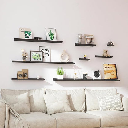 Black Floating Shelves for Wall Decor, Wall Mounted Wood Storage Shelf for - Image 7