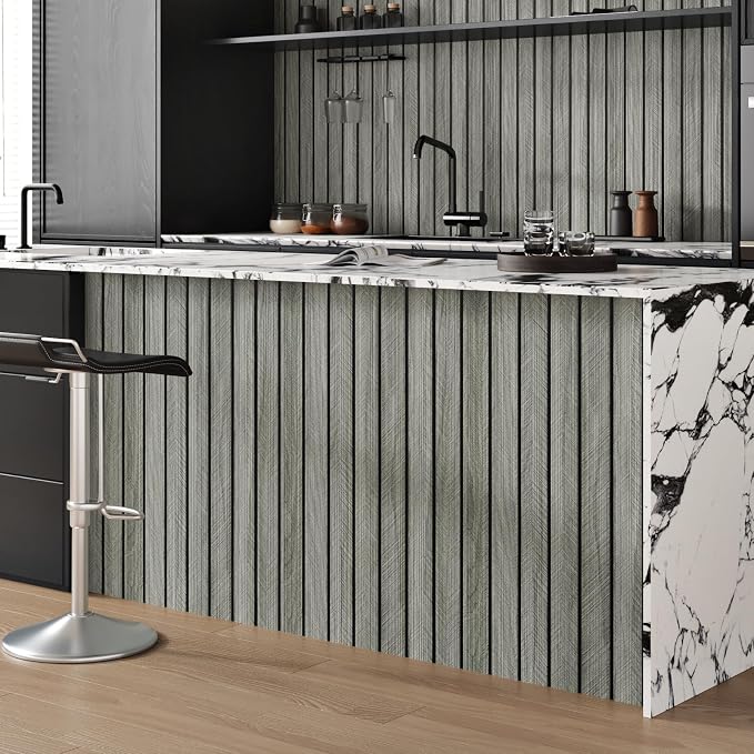 Grey Wood Wall Panels Textured Wood Slats 3D Soundproof Wall Panels Peel and - Image 4