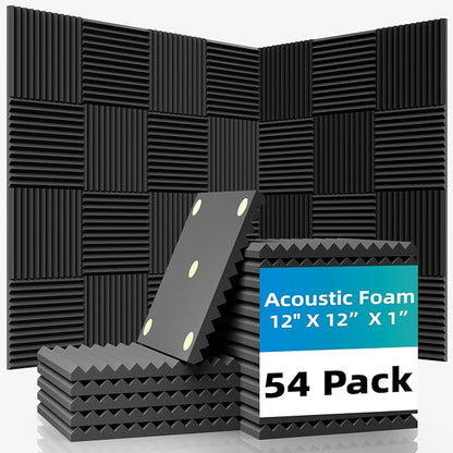 54 Pack Sound Proof Foam Panels |12"×12"×1" Quick-Recovery Soundproof Wall by Temgcuam