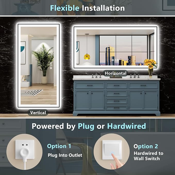 72x32 Black Framed LED Bathroom Mirror - Image 7