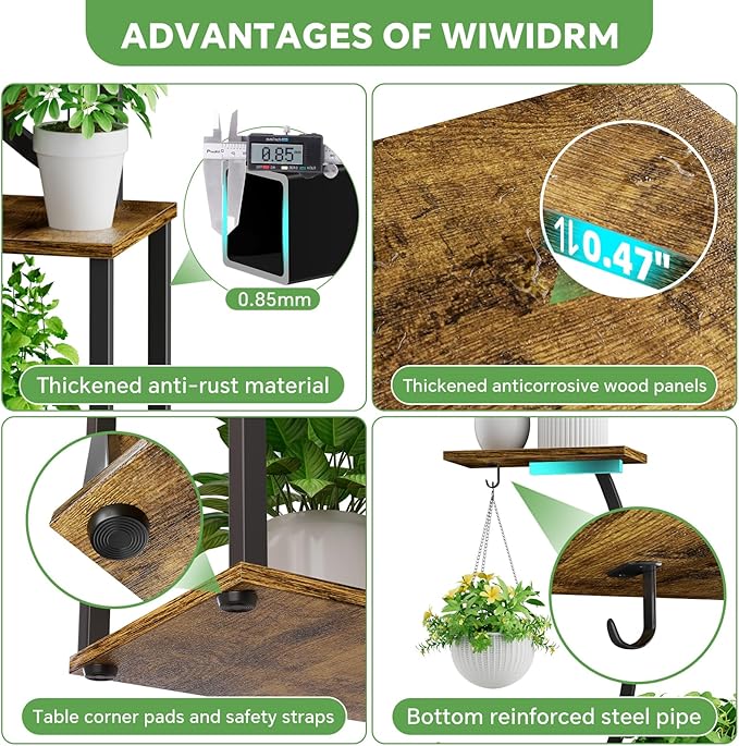 Simple Trending Plant Stand Indoor with Grow Lights, Heavy Duty 8 Tier Tall Plant Shelf for Plants Multiple, Metal Wood Plant Shelves Plant Display Holder for Garden, Black