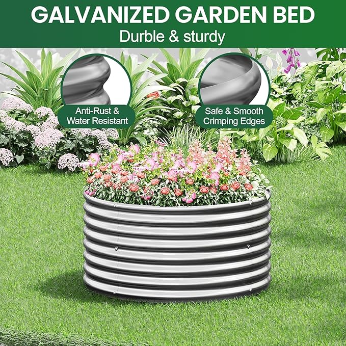 3 Pack 2x2FT Round Galvanized Raised Garden Bed Outdoor,Metal Garden Bed for Vegetables,Steel Raised Beds for Gardening,Above Ground Garden Box for Flower