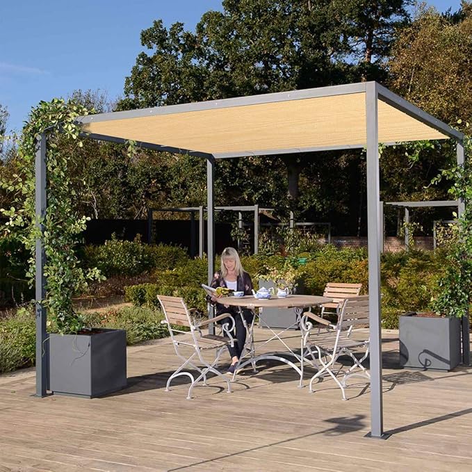Eden's Decor Straight Flat-Edged Sun Shade Sail Rectangular 13' x 14' Beige UV-Blocking Outdoor Canopy Fabric Cloth Awning for Pergola Patio Garden Backyard Custom Size