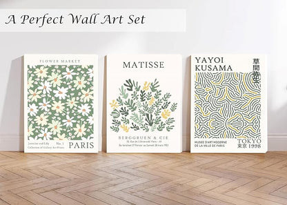 Induslyfe Framed Green Wall Art Canvas Decor Set of 3, Matisse Wall Art Framed - Image 2