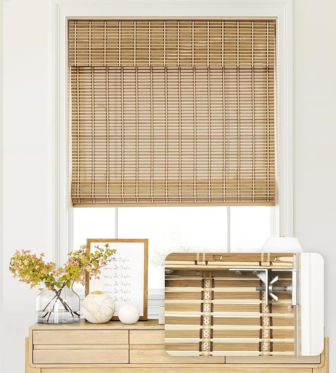 LazBlinds No Tools No Drill Cordless Bamboo Roman Shades, Custom Light by LazBlinds