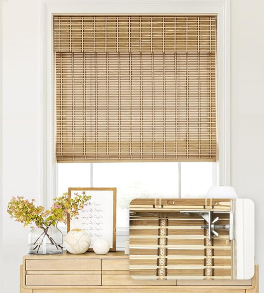 LazBlinds No Tools No Drill Cordless Bamboo Roman Shades, Light Filtering by LazBlinds