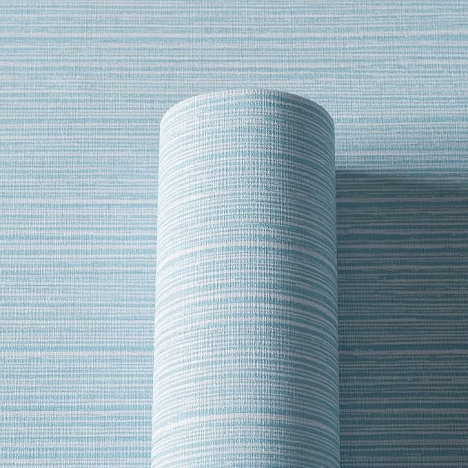 Grasscloth Textured Wallpaper Light Blue Linen Thick 24" X 394" Fabric Contact - Image 2
