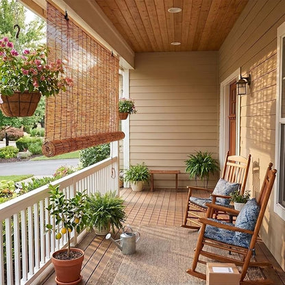 Outdoor Bamboo Roller Blinds, Retro Breathable Reed Shades - Image 7