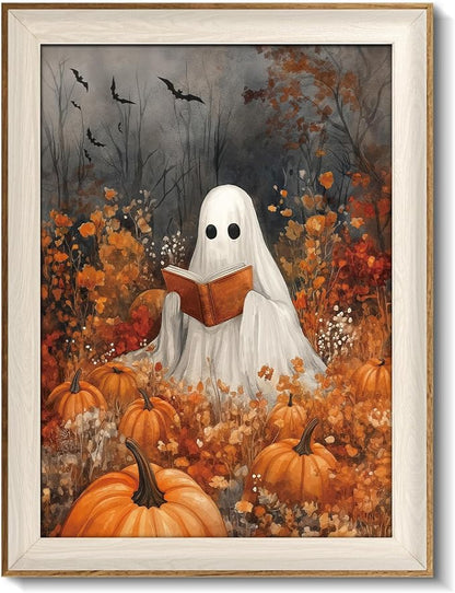 VIYYIEA Framed Wall Art for Living Room, Reading Ghost Canvas Prints, Autumn by VIYYIEAART