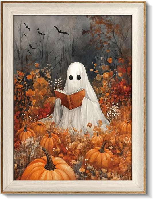 VIYYIEA Framed Wall Art for Living Room, Reading Ghost Canvas Prints, Autumn by VIYYIEAART