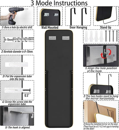 SCWF-GZ 57x16 Door Hanging Full Length Mirror, Floor Stand Wall Mounted Metal - Image 8